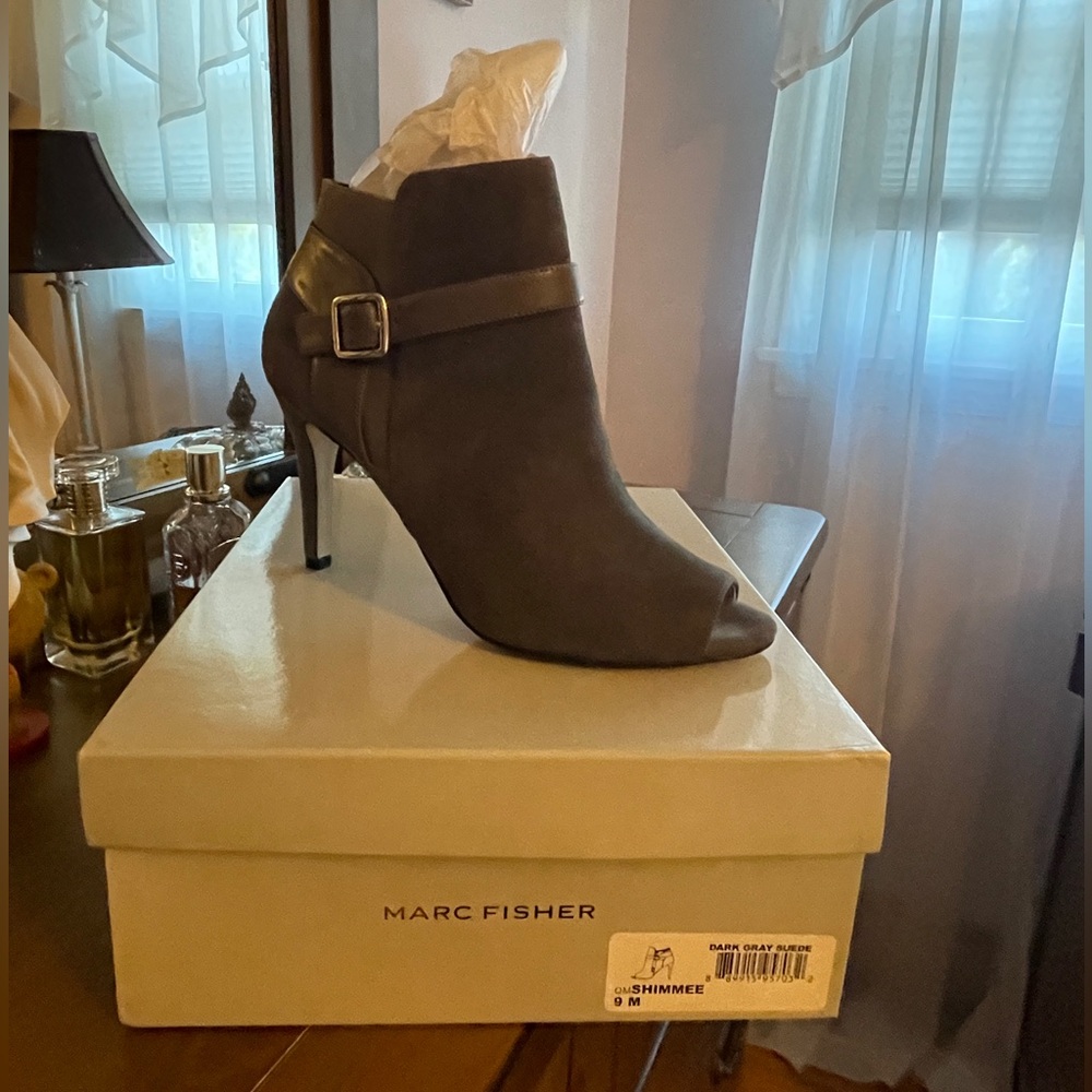 Marc Fisher Gray Open Toe Ankle Boot